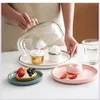 プレートセラミックウエスタンプレートとガラスカバーケーキトレイPhnom Penh Matte Frosted Dessert Fruit Home Decor Storage