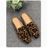 Casual Shoes Leopard Print Fashion Flats Summer Flat Square Head Mueller Wrapped Half Slipper Lazy People Wear Sandals Women Small