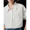 Women's Blouses Shirts Toyouth Shirt Dames 2024 Spring Nieuw Lily Borduurwerk onregelmatig schuin swing ontwerp Sense Top Y240510