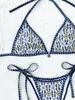 Kvinnors badkläder Kvinnor tryckta bikinier Push Up Padded Bikini Set Halter Bandage Metal Patchwork Micro Thong Swimsuit Mini Bathing Suit