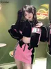 Bahar Sonbahar Harajuku Moto Biker Beyzbol Üniforma Ceketler Set Set Kadınlar Tatlı Y2K CATE MINI EKİTLER GIRLY GOTIC 2 Adet Setleri 240513