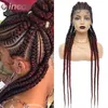 36 Full Lace Frontal Wig Jumbo Knotless Braided Wigs With Baby Hair Synthetic Goddess Locs Braided Wig Black Mix Burgundy Wig 240506