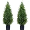 Decorative Flowers Two 3ft Artificial Topiary Trees UVResistant Bushes Potted Plants Cedar Tree Shrubs For Outdoor