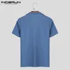 Incerun Tops 2024 Moda de moda coreana Textura Deep V Design T-shirts Casual STREETHEAW CAMISETA SLITE CAMISETA S-5XL 240514