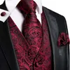 Giubbotto da uomo in seta da 4pc hi-tie con cravatta abbondante abbondante abbigliamento formale giacca senza maniche borgogna paisley walet 240513