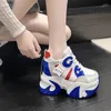 Casual Buty Women Walking Sneakers Autumn Lace-Up High Platform Chunky oddychający skóra 10,5 cm klinowe obcasy