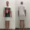 Lässige Kleider übergroße T -Shirt -Kleiderinnen Frauen Kurzarm Charakter Print Tunika Mini Streetwear Herbst Damen LOSS