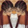 36 Full Lace Frontal Wig Jumbo Knotless Braided Wigs With Baby Hair Synthetic Goddess Locs Braided Wig Black Mix Burgundy Wig 240506