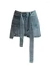 Skirts High Street Kpop Skirt Blue Denim Lace Up Design Spring Summer Waist A-Line Women Style Preppy American Streetwear American