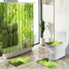 Shower Curtains Zen Spa Themed Bathroom Sets Green Bamboo Stone Flowers Water Non-Slip Carpet Toilet Cover Floor Mat Washable