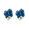 Saplama küpeler vintage yüksek kaliteli yağlı boya zarif mavi çiçek küpe ile sevimli bal tasarım moda kadın aksesuarları