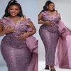 Aso Ebi 2024 Light Purple Sheath Prom Dresses Florals Sequined Evening Party Formal Second Reception Birthday Enagement PromDress Gowns LF033