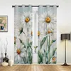 Curtain Floral Plants Daisies Rural Retro Wood Grain Outdoor For Garden Patio Drapes Bedroom Living Room Kitchen Window