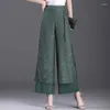 Calça feminina chinesa dividir calça fêmea 2024 calça elástica de cintura alta cortina jacquard gelo seda solta perna larga mulher