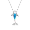 Anhänger Halsketten blau weißer Opalstein Charme Halskette Süßes Tierwal Boho Gold Silber Farbkette für Frauen Schmuck