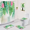 Shower Curtains Palm Leaf 4pcs Curtain Set Tropical Plant Leaves Flower Floral Fabric Bath Anti-slip Mat Rugs Carpet