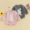 Rompers Baby Easter Set Sweater z długim rękawem kombinezon z futrzanym królikiem haftem okrągłą szyję śliczne dziecko ciasne ubranie 2405