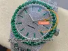 AMG 15400 A3120 Automatic Mens Watch Green Big Diamond Bezel Paved Diamonds Dial Baguette Markers Two Tone Steel Bracelet Super Trustytime001 Iced Out Full Watches