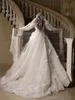 Romantiska applikationer Bröllopsklänning 3D Flowers Pearls paljetter Brudklänning Golvlängd Brudklänningar Vestidos de Novia