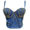 Damestanks vrouwen zomer denim bustier corset crop tops diamanten bodycon camisoles high street om avondclubfeest te verslijten