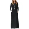 Casual Dresses Pleated Dress Elegant Ankle-length Maxi With Long Sleeve Pockets For Women Soft Breathable Solid Color Fall Spring