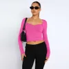 Y2K New Sexy Square Neck T-shirt Women's Autumn Long sleeved Short BM Top Spicy Girl Open Navel Knit F51423