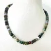 Colliers perlées 5 * 8 mm Moss Green Indian Agate Collier Natural Gemstone Plat Perle Water Pattern Jewelry D240514