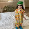 Kleidungssets 3-8T Kinder Mädchen Sommer-Overall-Hemd-Hemdkragen Kurzarm Rompers Drucken breites Bein langes Hosen Strandoutfits drucken