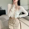 2024 Summer Nowe Cardigans Women Style Korean Office Lady V-Neck stały kolor długi rękaw Sym Szczupły topy moda swobodna wszechstronna krótka bluzka bluzka kobieta