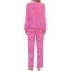 Women's Sleepwear Pink Leaf Pajamas Leaves Print 2 Piece Bedroom Pajama Set Women Long-Sleeve Trendy Oversize Nightwear
