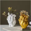 Vases Figurines Resin anatomique Coeur Fleur Potte de fleurs Vase Vase Séclées Récipient de fleurs en forme Scpture Decoration Home Drop Livilar