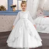 Girl's Dresses Gorgeous New Long Wedding Dress Christmas Girl Show Princess Dress Mesh Long Sleeve Autumn Childrens Clothing 4-12 Years Old Y240514