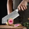 7インチシャープクリーバーナイフ日本語vg10ダマスカススチール中国人シェフの肉と野菜のアワビのシェルアクリルハンドルのためのナイフ