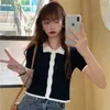 Knit Polo Neck Shirts For Women Short Sleeve Tee Black Tshirt Woman Topps White Clothing Luxury Synthetic High Quality Cotton V 240429