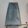 Saias saia jeans feminina listras altas diamante shinestone lavado rebarbas divididas de 2024 moda de verão 29L6142