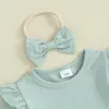 Kleidung Sets Säuglinge geborene Mädchen Mädchen Sommerkleidung Solid Rüschen Kurzarm O-Neck T-Shirts Shorts Stirnband Kinder Freizeitanzüge Anzüge