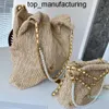 2024SS Casual Straw Bags Designer Tote Baga Pearl Chains Crossbody Luksusowa torebka moda ramię płótno Lady Letter Torebka Portfel telefon