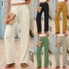 Women's Pants Linen Casual Flowy High Waisted Straight Wide Leg Trousers With Pockets Office Drawstring Women