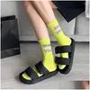 Socks Hosiery Women Korean Style Color Letter Fashion Sports For Girls Breathable Middle Tube Casual Female Crew Funny Drop Delive Dhi0L