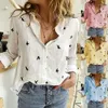 Chemises pour femmes chemises décontractées longues oiseaux slve impriment les t-shirts en vrac pour femmes coton surdimensionné et les chemisiers en lin et les plate