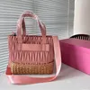 travel beach bag summer straw bag designer tote bags handbag weekend bag designer classic pleated bamboo woven leather splicing silver hardware removable strap
