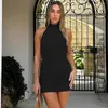 Casual jurken Zomerjurk voor vrouwen 2024 Sexy Hollow Out Backless High Neck Elegant geplooide elastische slanke fit feest mini rok