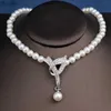 Earrings Necklace Water Diamond Fashion Women Bride Elegant Wedding 3-piece/Set Party Pearl Horn Necklace Earrings Jewelry Set Banquet Gifts XW