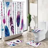 Shower Curtains Hand-Painted Colorful Feather Curtain Set Bohemian Tribal Culture Art Home Decor Bath Mat Toilet Cover Bathroom Carpet
