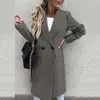 Damesjassen vrouwen jas elegante lange blazer vrouwelijk allemaal match mouw knop placket winter overjas pak sleutelgrench