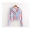 Automne Fashion Design Womens Rainbow Color Tie Dying Dying Sweatshirt Cardigan Mabe Plus taille SML