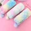 Storage Bags Gradient Plush Zipper Pencil Bag School Office Supplies Lovely Girl Stationery Pouch Purse Cute Makeup Box