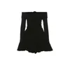 Casual Dresses Sylcue Elegant Mature Beautiful Black Mysterious Sexy Gentle Women's Short Shoulder A-Line Pleated Dress