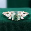 Cluster Rings Vintage Natural Moss Agate Ring For Women 925 Sterling Silver Marquise Cut Zircon Gold Plated Promise Jewely