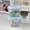 Förvaringslådor BINS INS FLORAL Tryckt matlagring Container Mini Glass Sealed Bowl Lunch Box Food Supplement Bowl Seated Leak Proof och Fresh-Keeping Bowl S24513